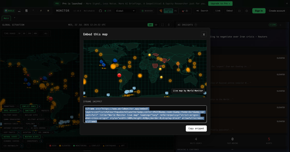 Embed a Live Global Intelligence Map in Any Article